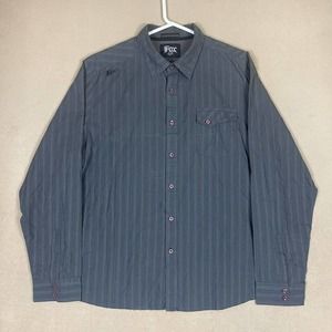 Fox Shirt‎ Adult 2XL Gray Striped Raw Hem Long Sleeve Logo Preppy Racing Mens